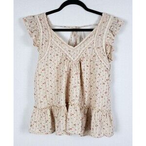 In Loom Cottage Prairie Top Womens M Beige Edwardian Floral Ruffles Romantic